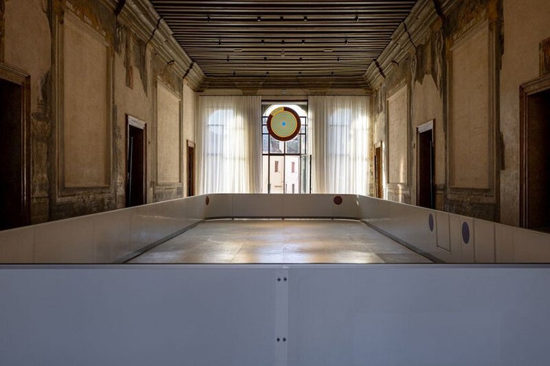 sustainable ice skating rink occupies palazzo diedo's frescoed banquet hall in venice