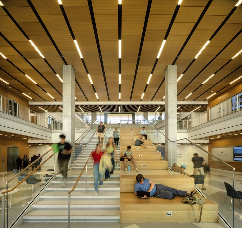 University of Florida - Malachowsky Hall for Data Science and Information Technology / Bohlin Cywinksi Jackson - Interior Photography, Stairs, Wood, Glass, Handrail